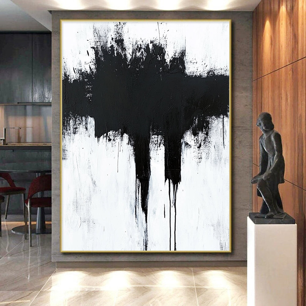 Dramatic Black Drip Abstract with White Background GER346