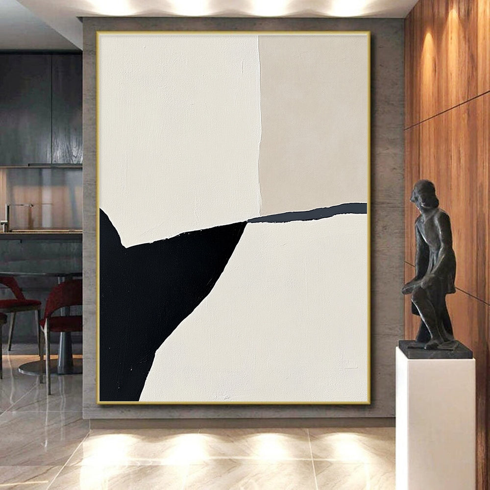 Black and Beige Abstract Painting with Geometric Shapes GER160