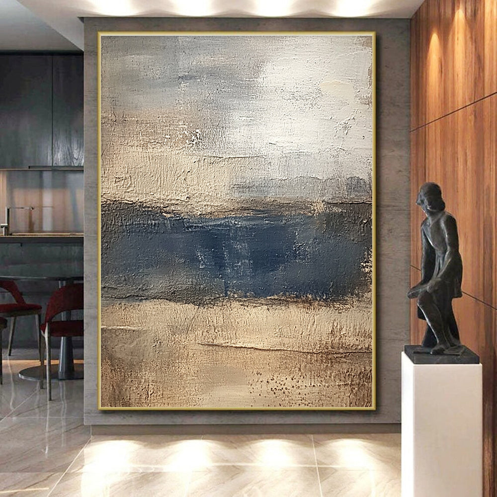 Beige and Blue Abstract Painting with Earthy Vibes GER454