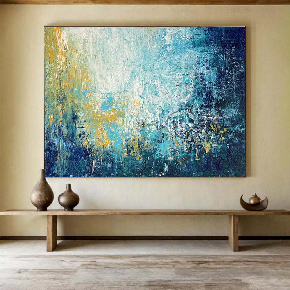 Blue Gold Abstract Painting with Light - Filled Abstraction THY327