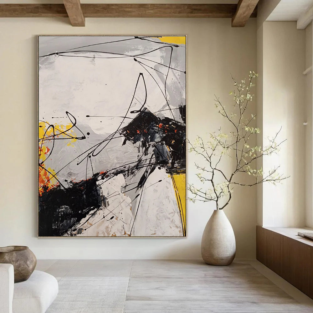 Black - line with Orange Accents Abstract Painting for Edgy Spaces ADGE054