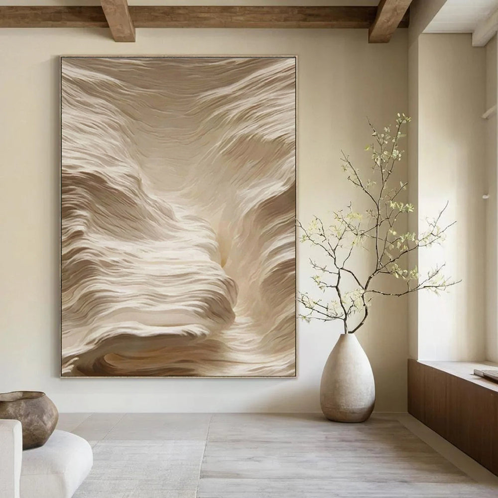 Beige Textured Wave Abstract Painting ADGE023