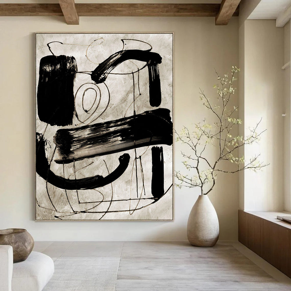 Black and White Bold Brushstrokes Abstract Painting ADGE169