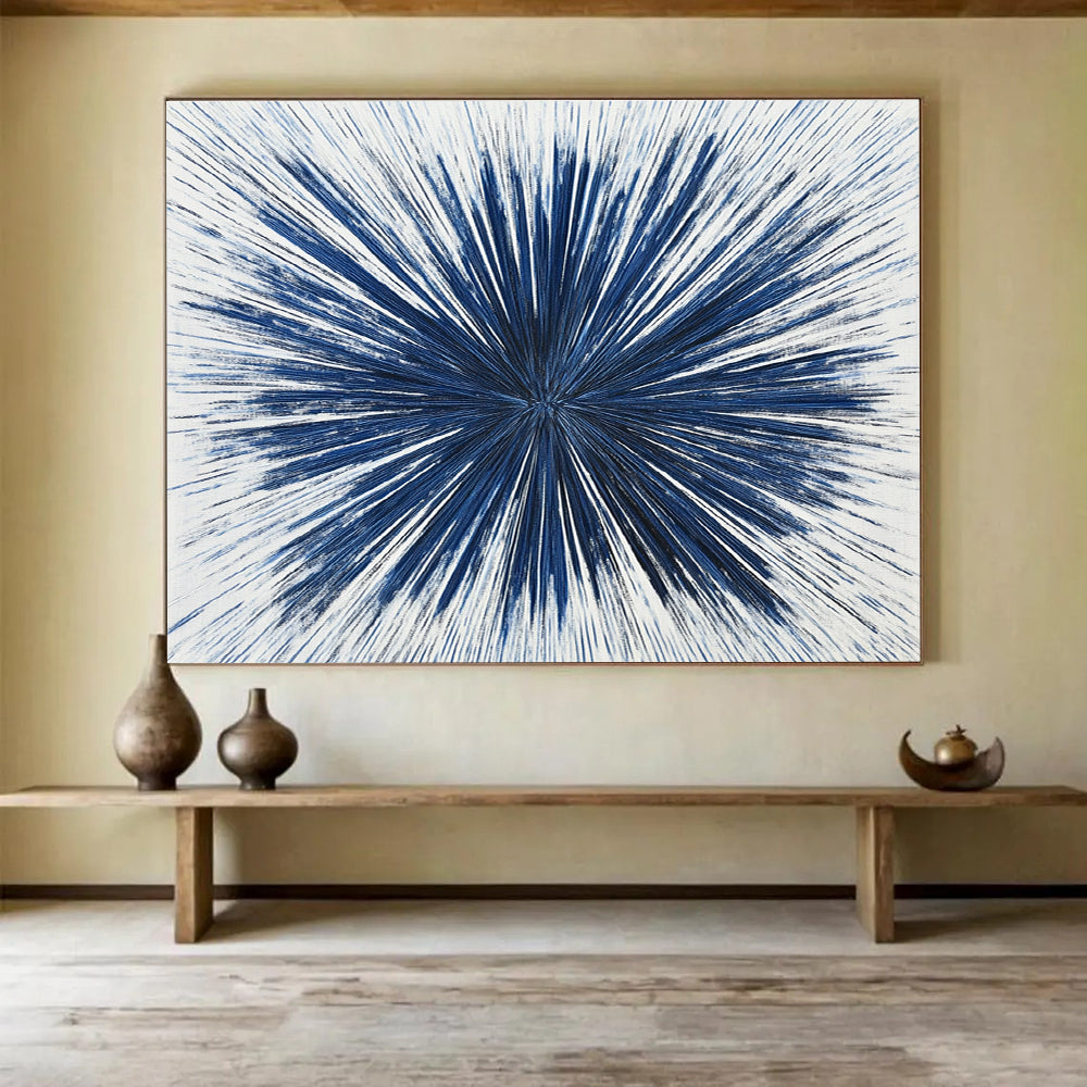 Blue White Radial - Burst Abstract Painting DYP022