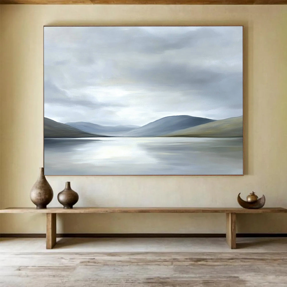 Gray - Toned Lake and Mountains Abstract Landscape Painting DYP290