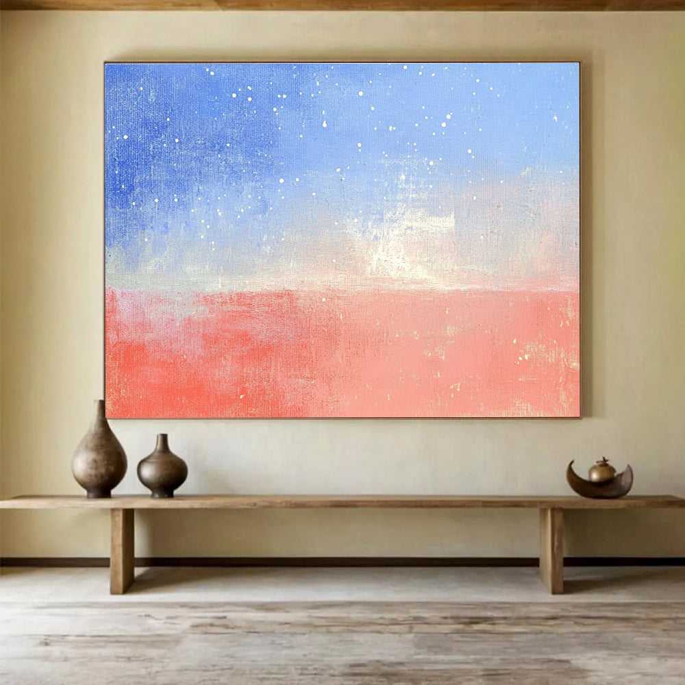 Starry Sea Abstract Painting with Blue and Red Tones DYP524