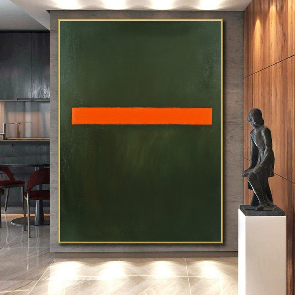 Green Orange Horizontal Line Abstract Painting GER857