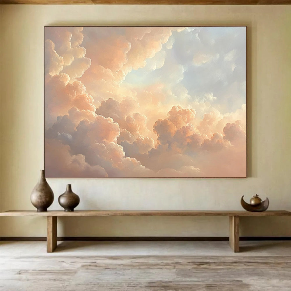 Fluffy Cloud Sky Abstract Painting with Peach and Blue Tones DYP564