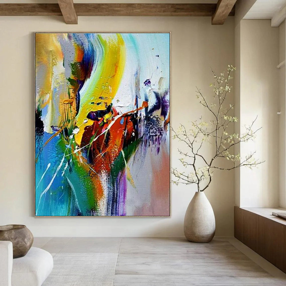 Colorful Dynamic Abstract Painting with Energetic Brushstrokes ADGE408