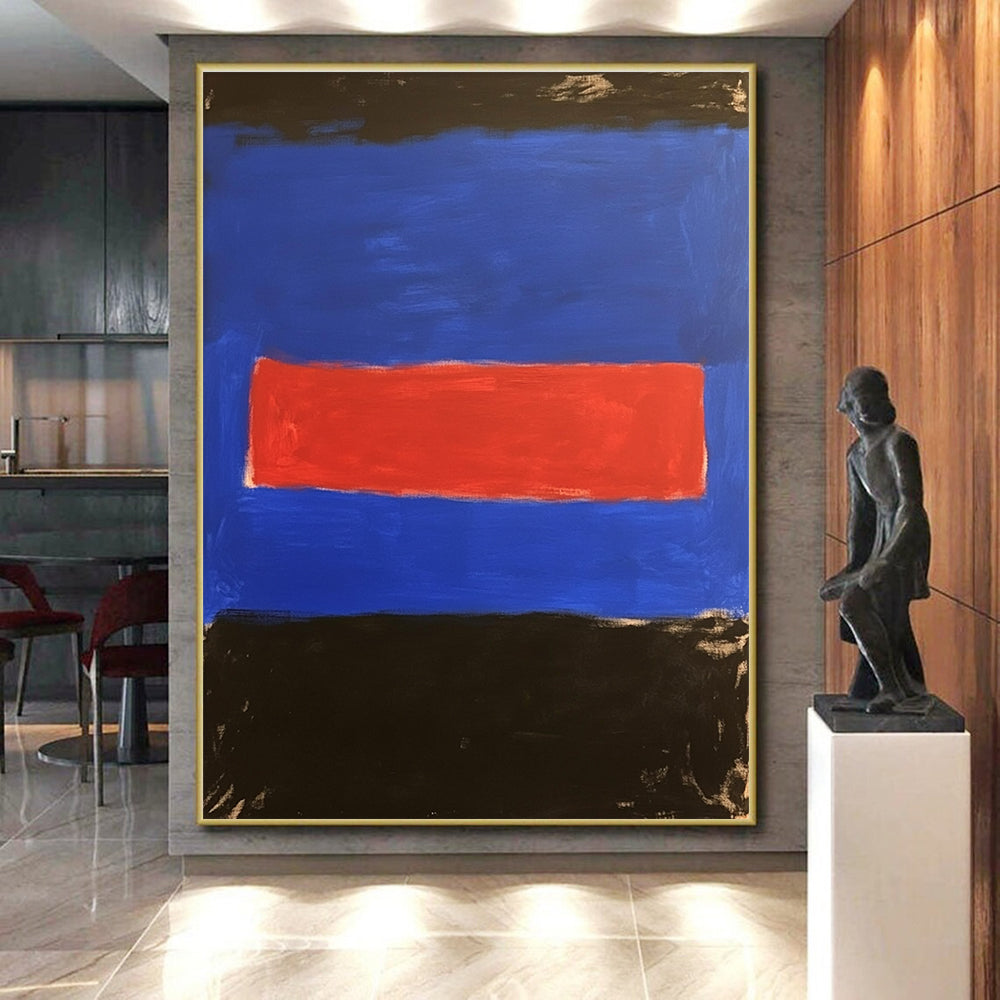 Blue Red Black Abstract Painting with Bold Color Blocks GER028
