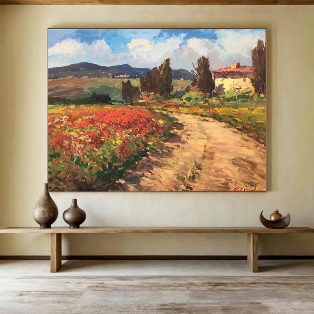 Poppy Field Path Oil Painting THY451