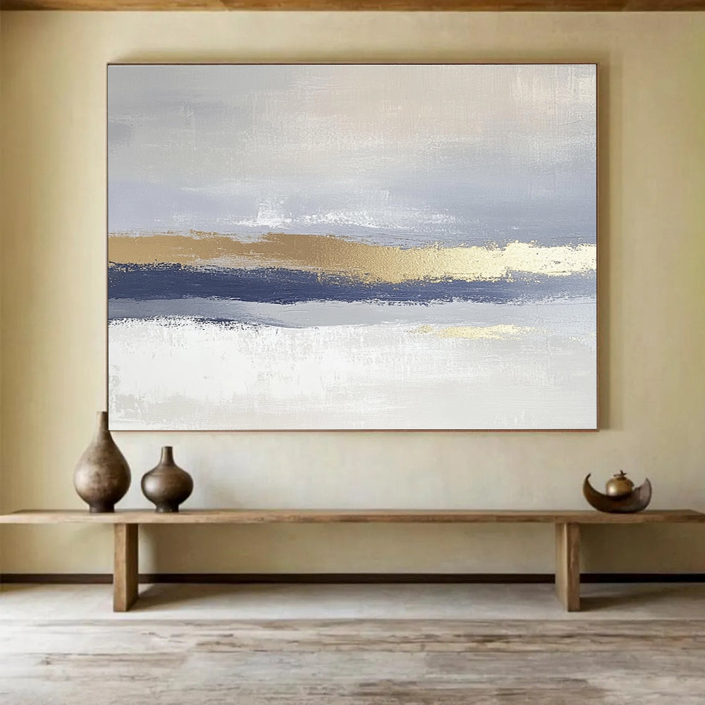 Grey and Gold Layered Abstract Painting with Subtle Textures DYP170