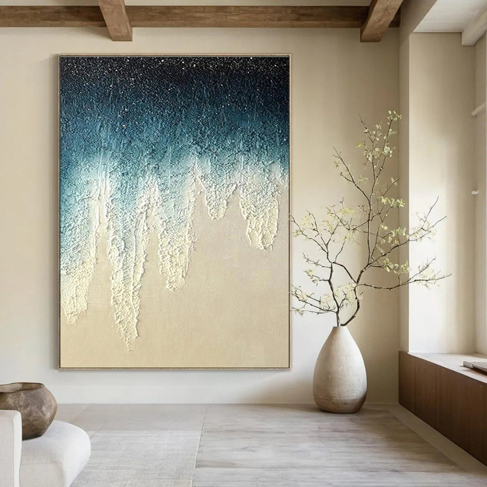 Blue and White Gradient Dripping Abstract Painting ADGE343