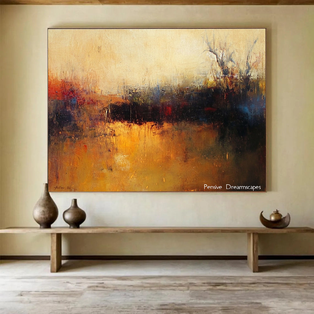 Misty Landscape Abstract Painting with Warm Earth Tones DYP502