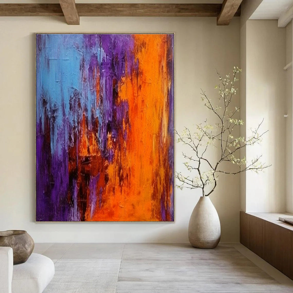 Oversized Custom Hand-Painted Abstract Canvas for Office Meeting Pod Wall and Cottage Hallway Bicycle Storage Wall DLZ1929
