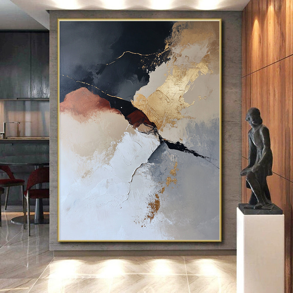 Black and Gold Abstract Painting with Dramatic Contrast GER466