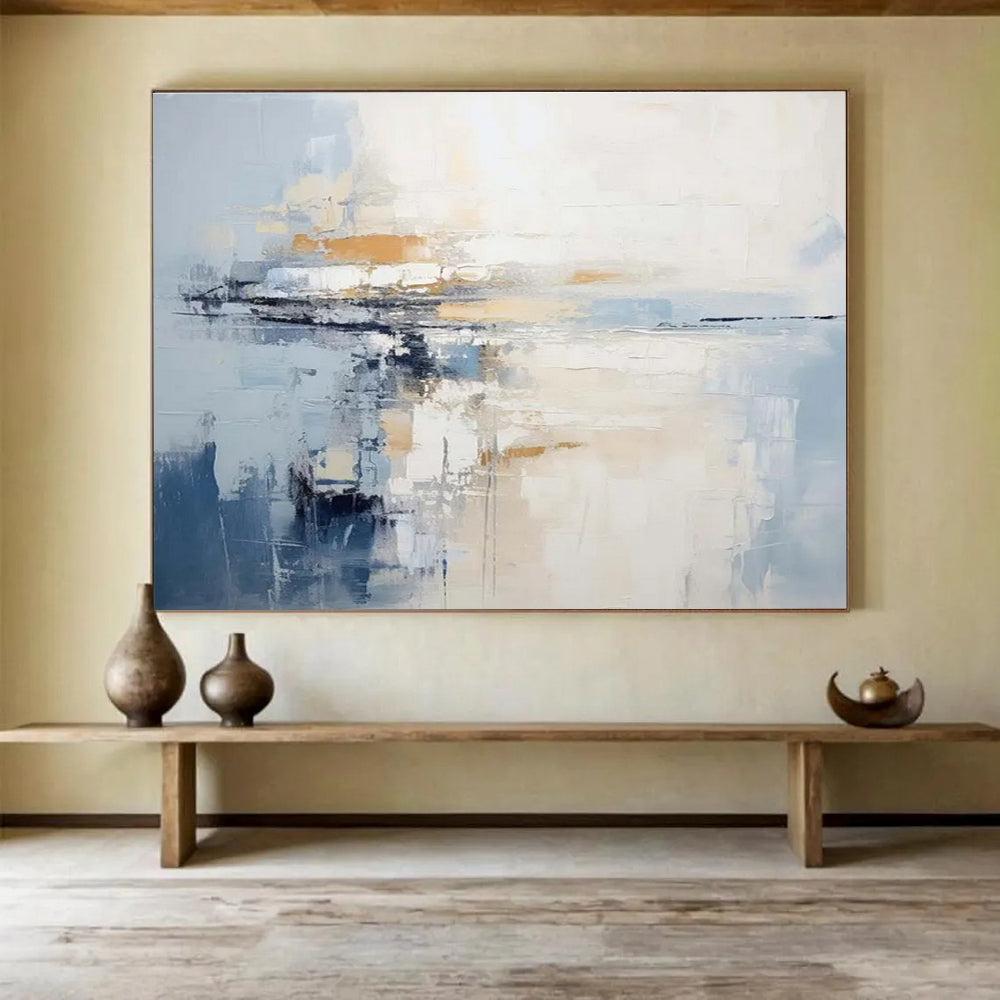 Blue and White Tones Light - toned Abstract Painting THY089