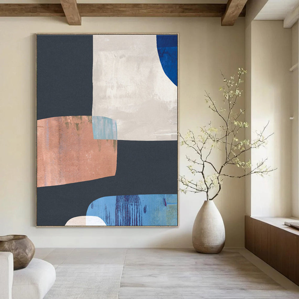 Geometric Abstract with Neutral and Blue Shapes Painting ADGE200