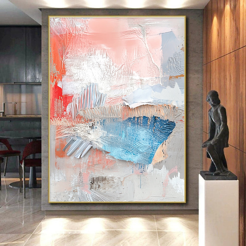 Coral Blue and Gray Textured Collage Art GER196