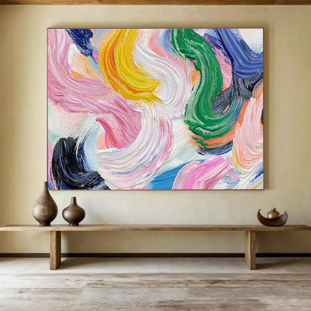 Pink Yellow Green - Wavy Line Abstract Painting DYP028