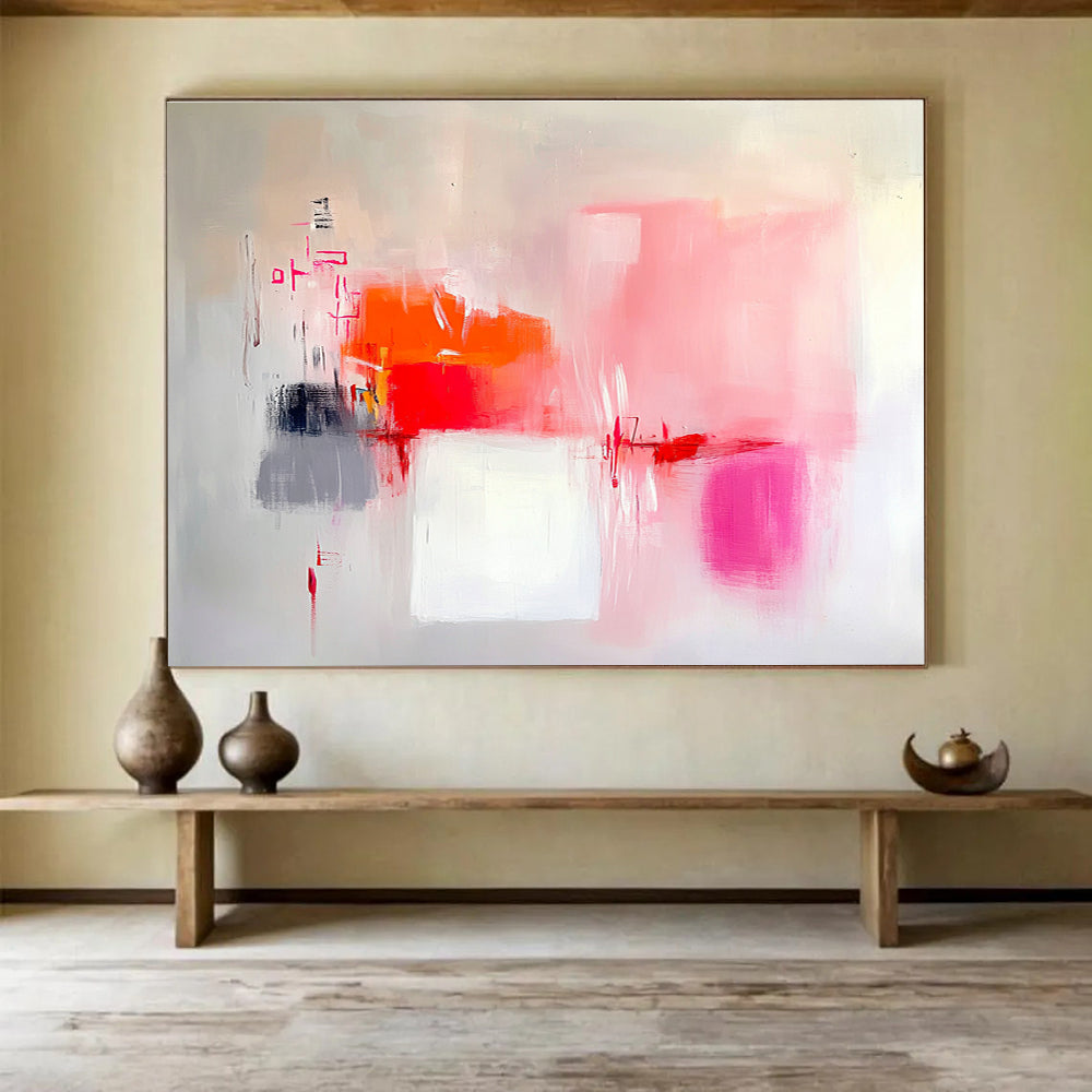 Pink and Orange Abstract Painting with Fluid Forms DYP401