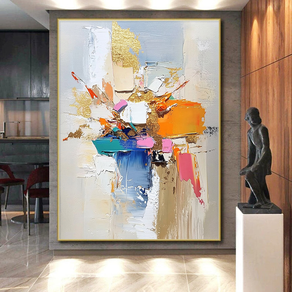 Colorful Block and Gold Abstract Painting with Bold Textures GER469