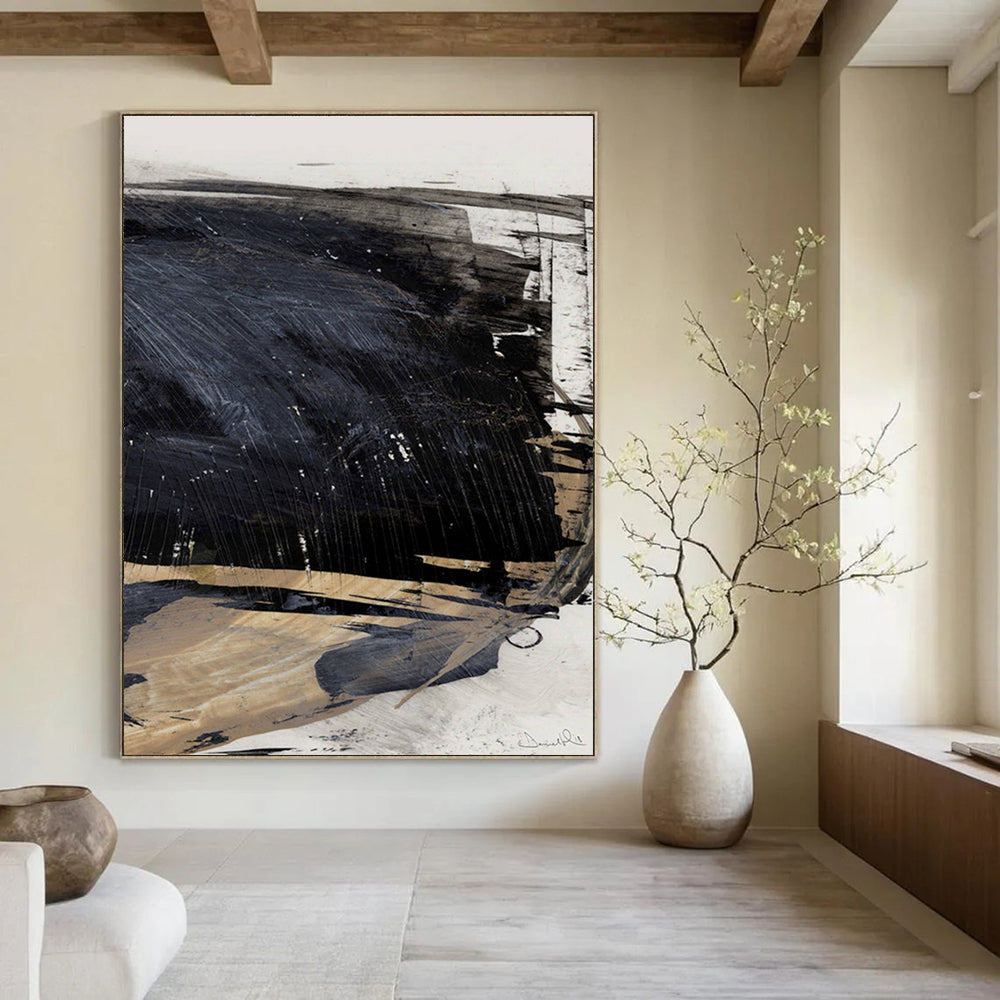 Dark Abstract with Textured Layers and Subtle Highlights Painting ADGE202