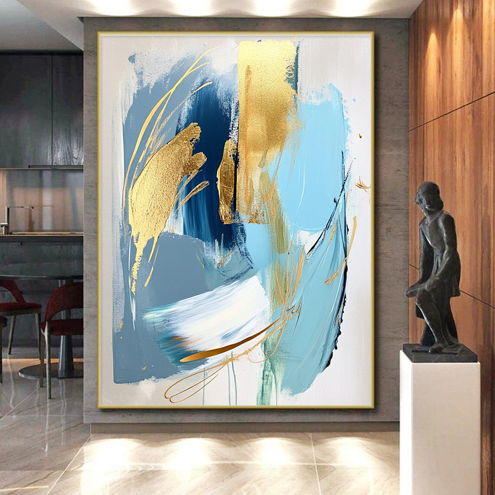 Blue Gold Abstract Painting with Elegant Accents GER713