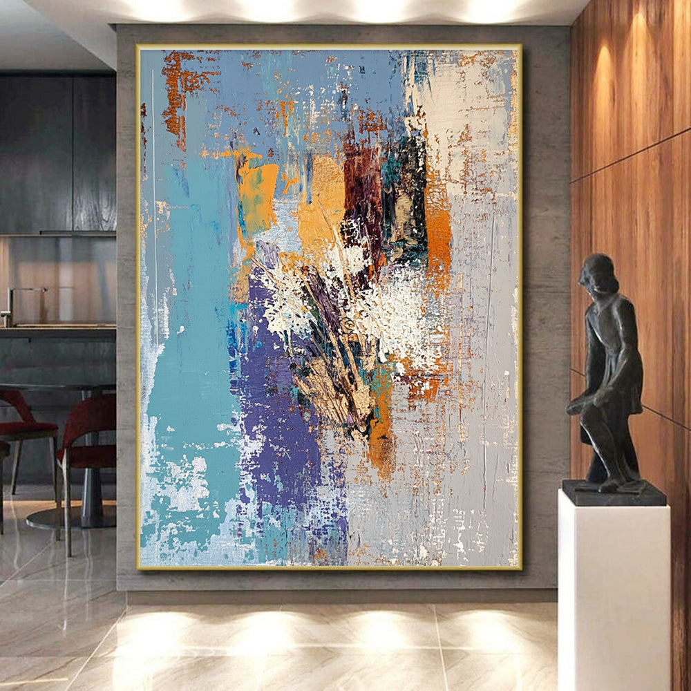 Blue Purple Orange Abstract Painting with Textured Layers GER759