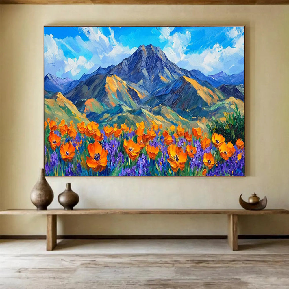 Mountain Poppy Field Abstract Painting with Bold, Cheerful Tones THY419