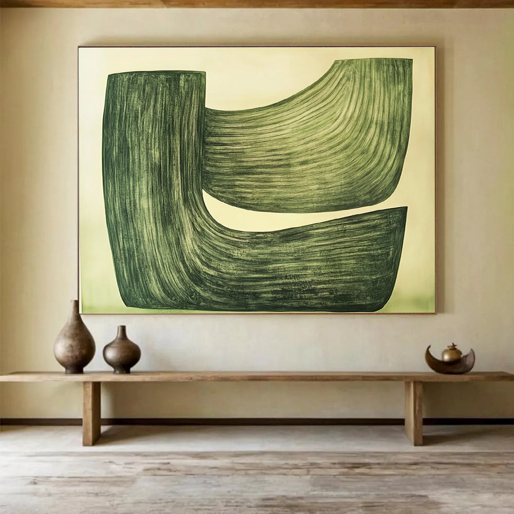 Green Curved Shapes Abstract Painting with Smooth Lines DYP611