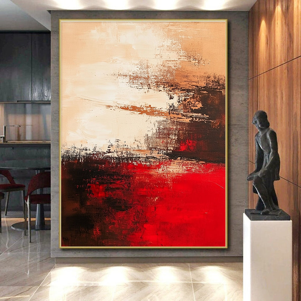 Red Beige and Black Abstract Painting with Subtle Gradients GER664