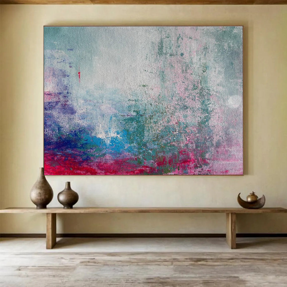 Blue Pink Abstract Painting with Dreamy, Ethereal Tones THY363