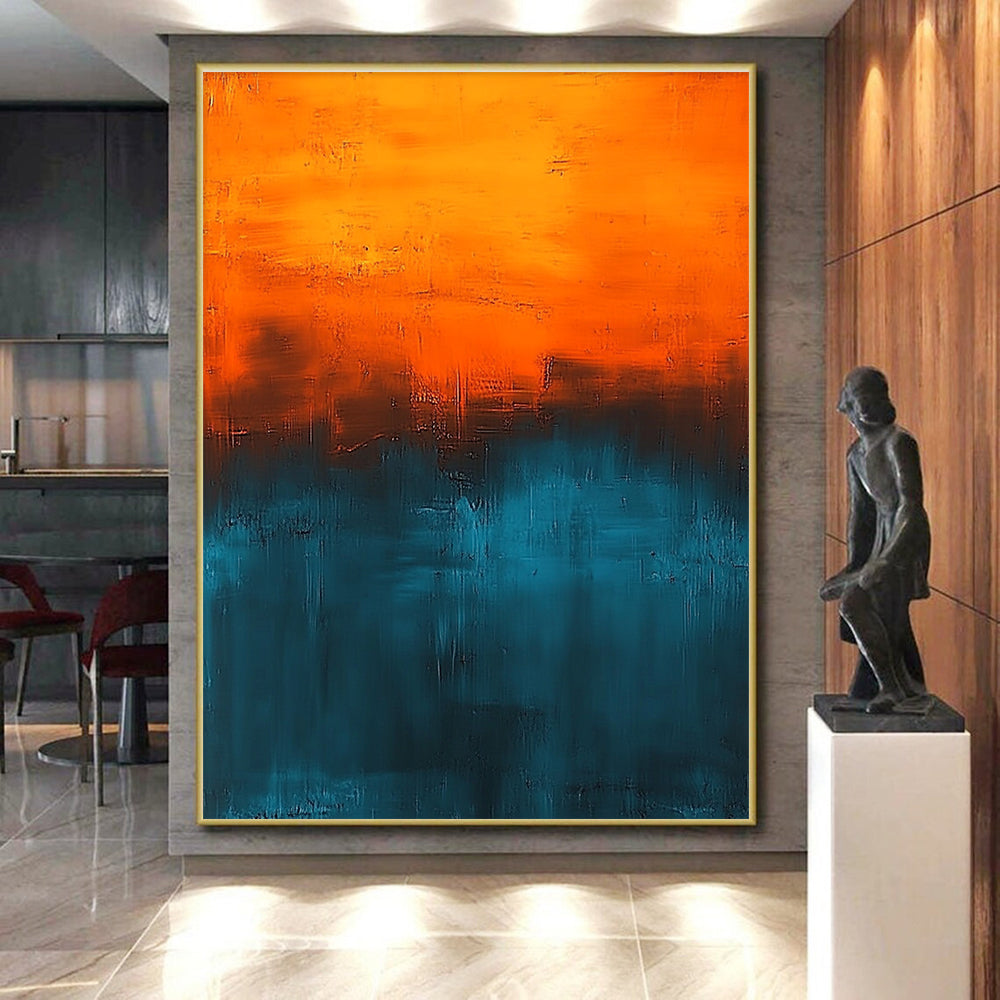 Orange and Teal Abstract Painting with Bold Color Contrasts GER658