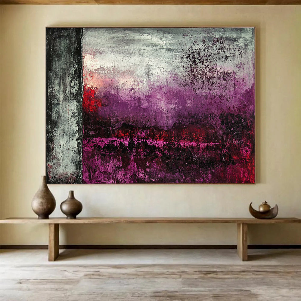 Dark Toned Abstract Landscape Painting with Purple and Red DYP492