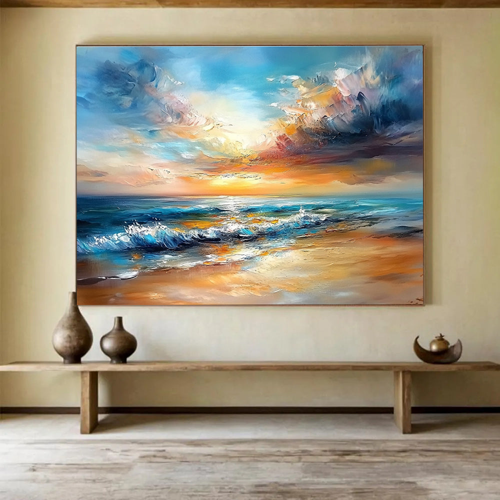 Dynamic Sunset Abstract - Dramatic Ocean Abstract Painting DYP009