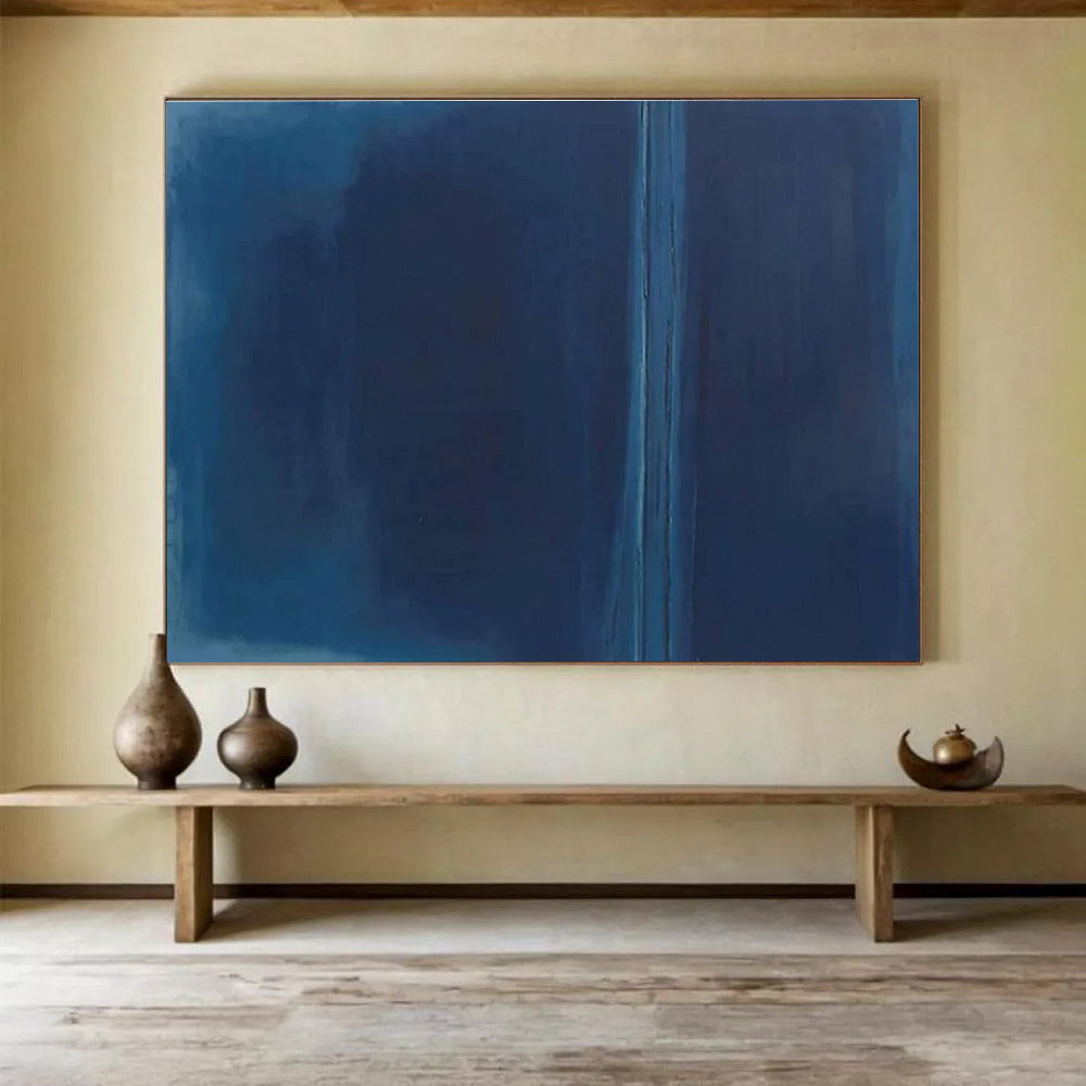 Minimalist Blue Abstract Painting with Subtle Shades THY273