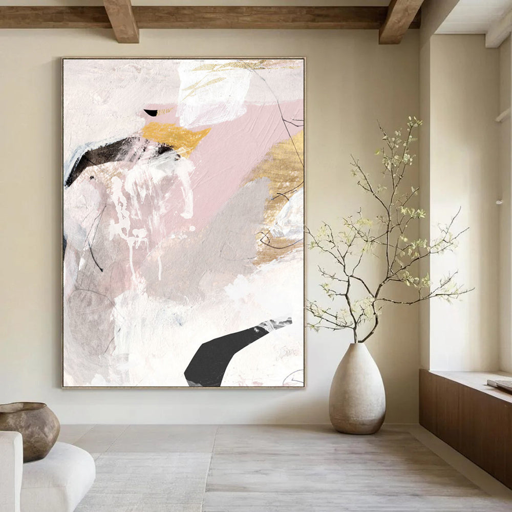 Pink and Gold Abstract Composition with Delicate Details Painting ADGE211