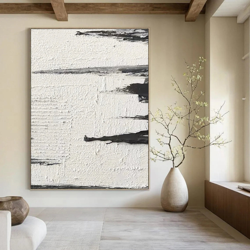 Black and White Subtle Textured Abstract Painting ADGE384