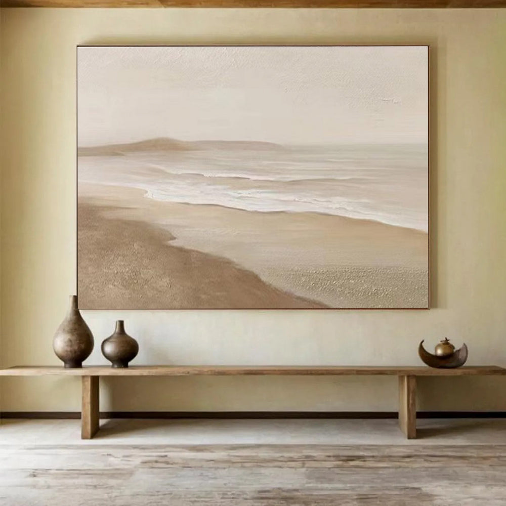 Beige Coastal Abstract Painting with Soft, Dreamy Atmosphere THY397