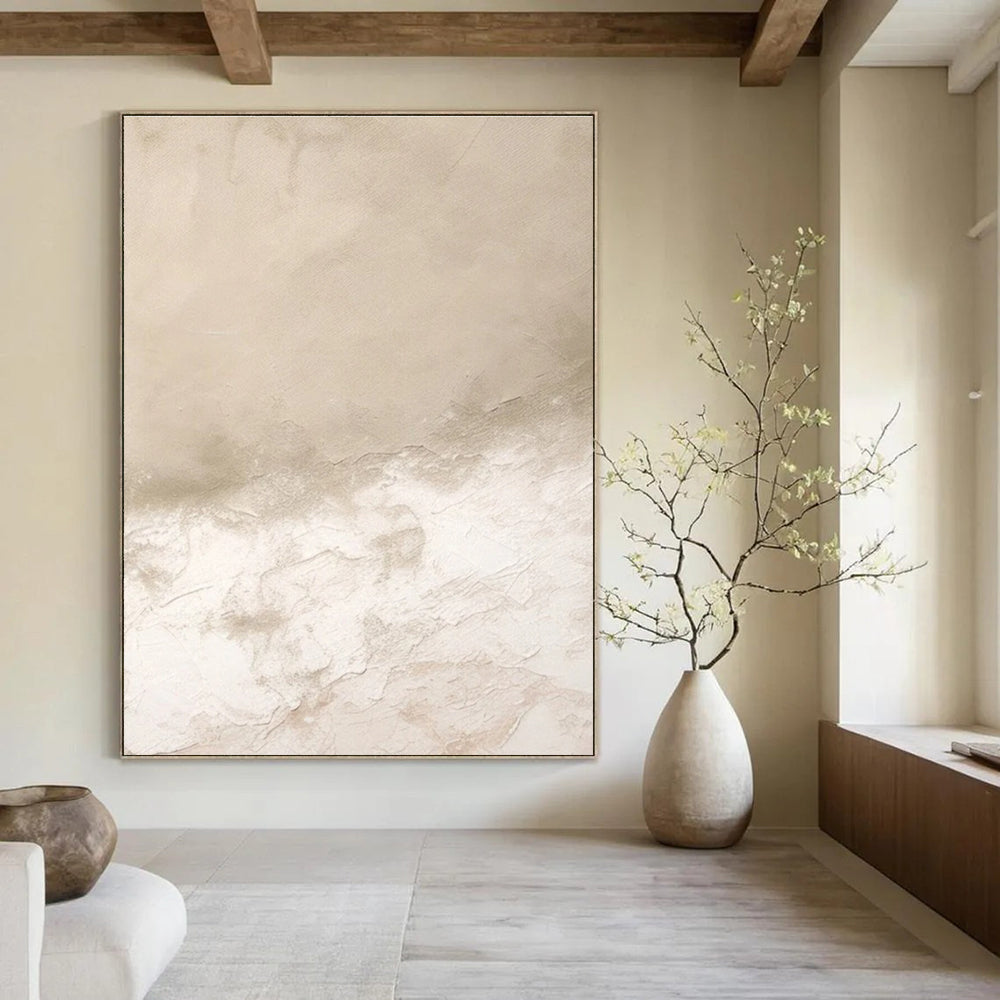 Beige Textured Abstract Painting with Subtle Layers ADGE078
