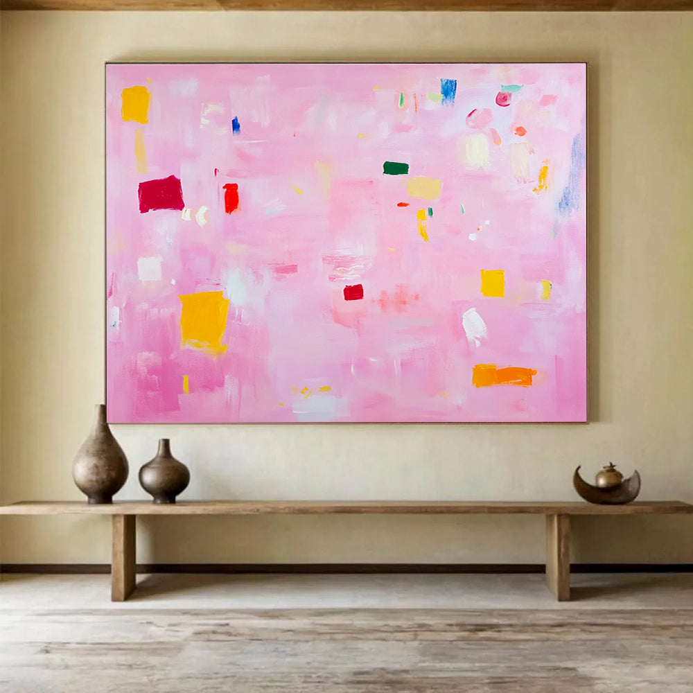 Pink - Toned Pastel Abstract Painting with Colorful Shapes DYP127