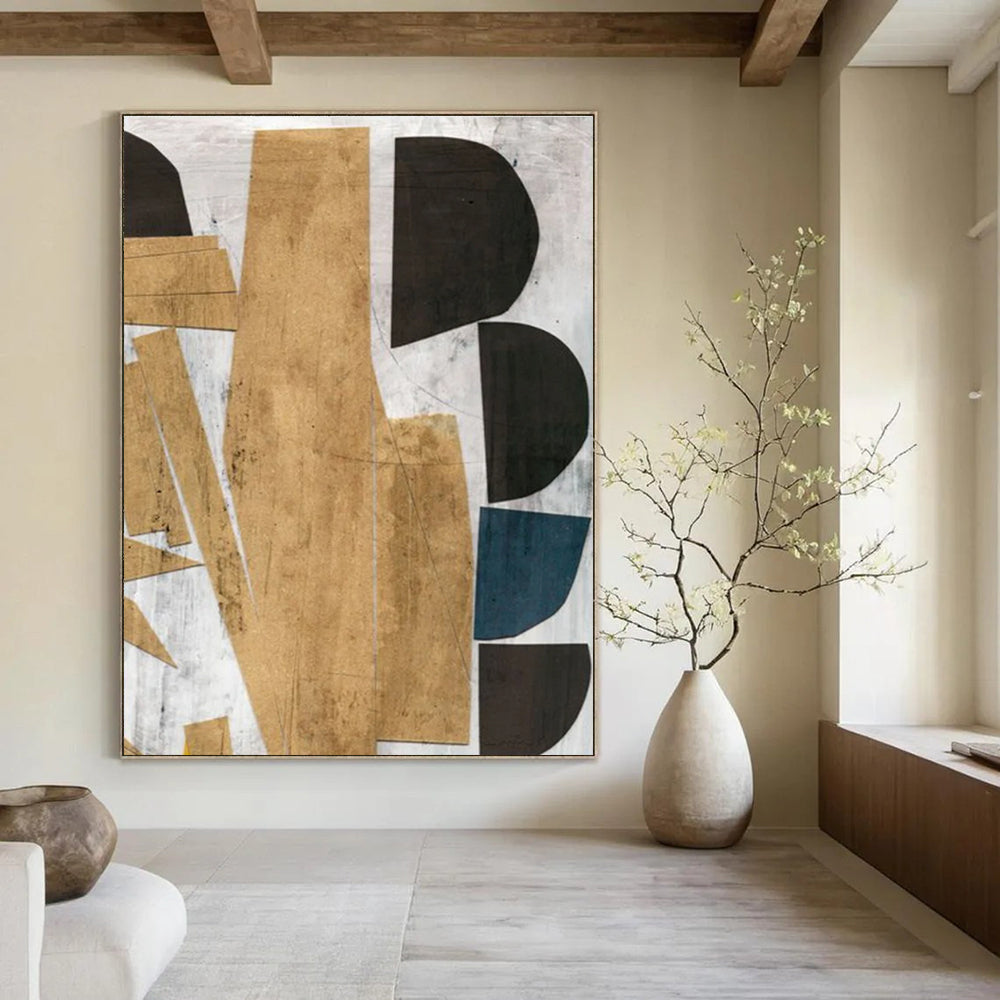 Geometric Abstract with Neutral and Blue Tones Painting ADGE216