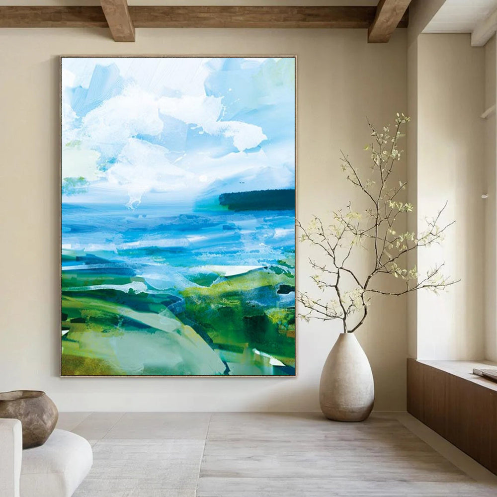 Colorful Coastal Abstract with Blue and Green Tones Painting ADGE183