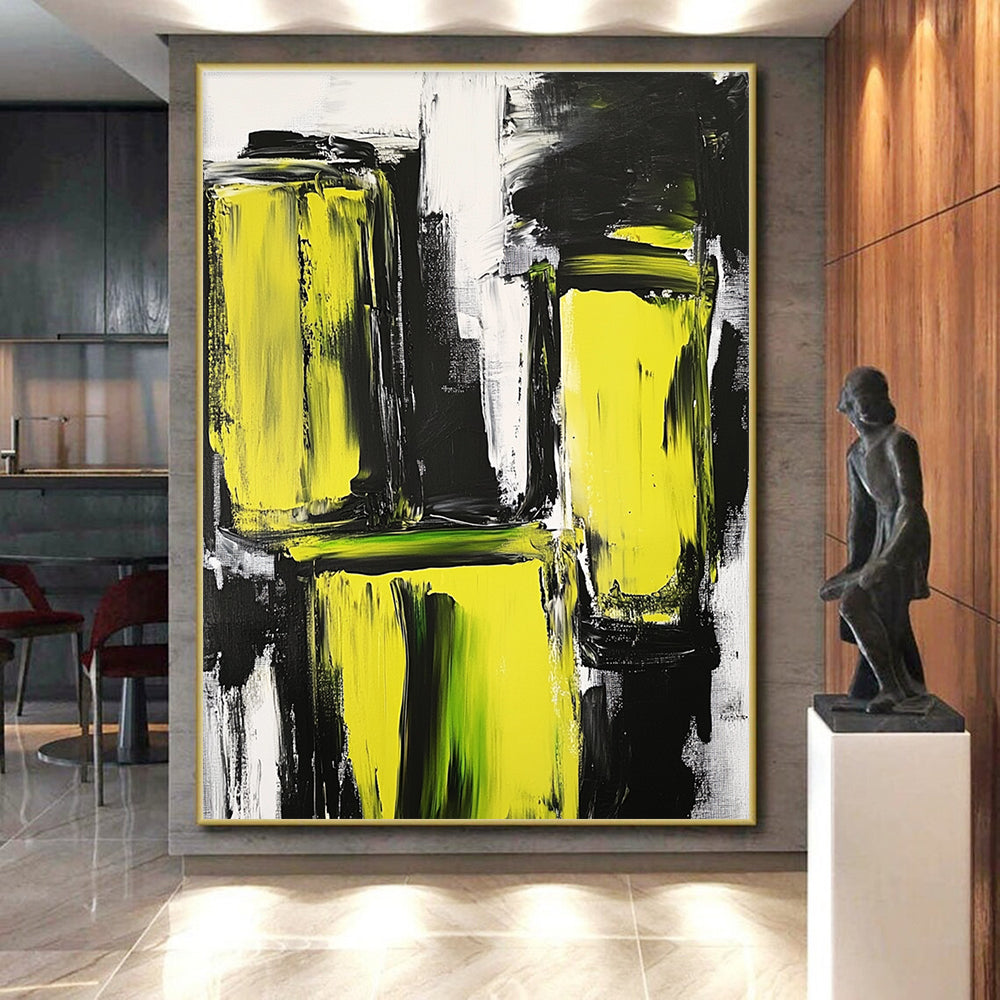 Yellow and Black Abstract Painting with Bold Textures GER593