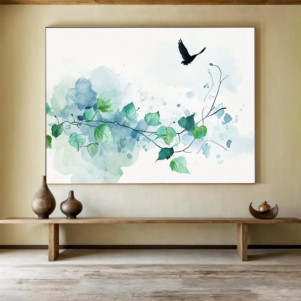 Bird and Vines Watercolor Abstract Painting DYP159