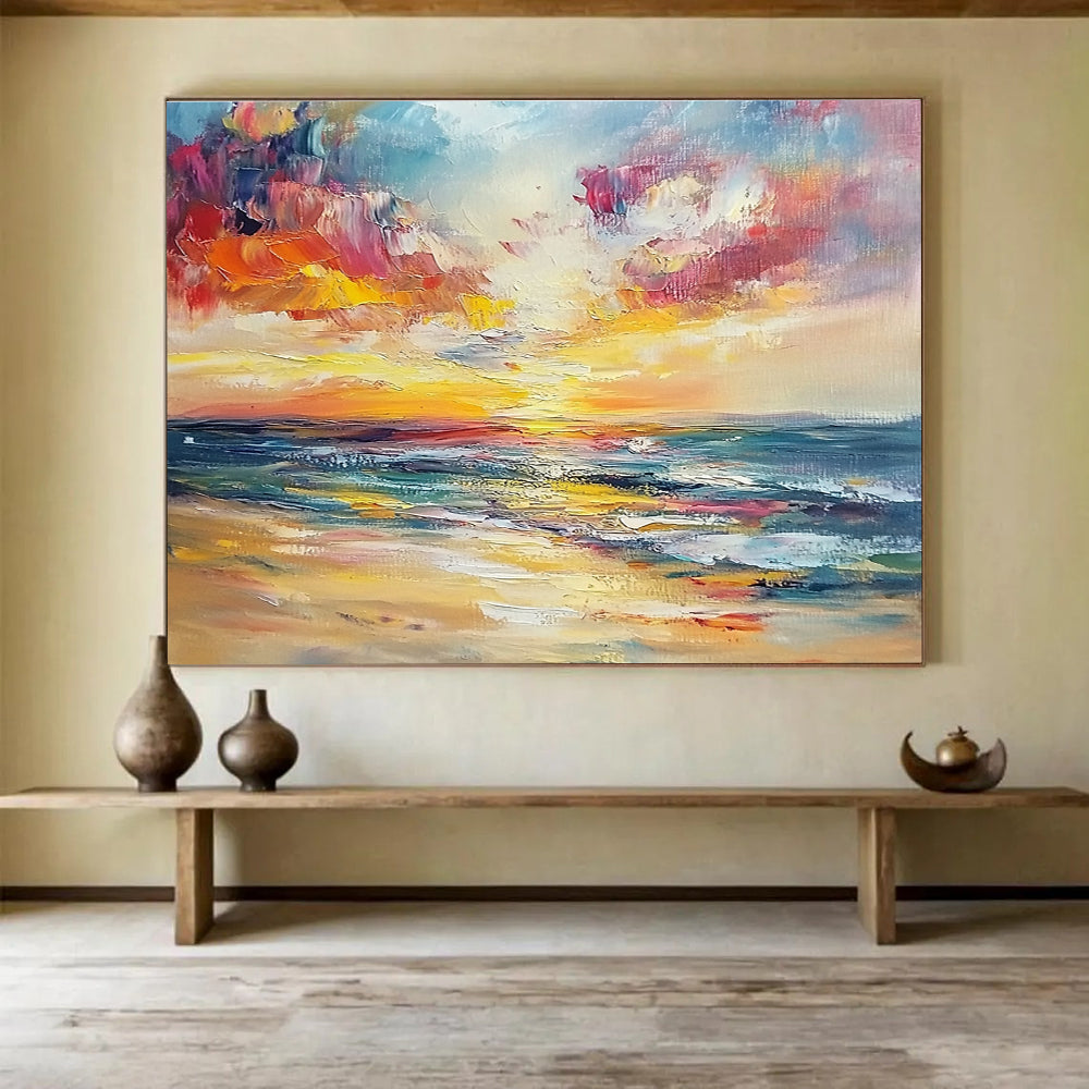 Colorful Seaside Sunset Abstract Painting with Vivid Hues DYP169