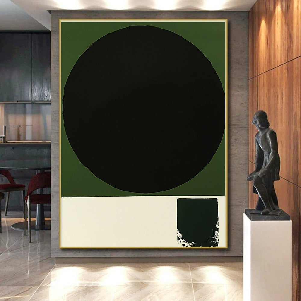 Black and Green Minimalist Geometric Abstract Painting GER218