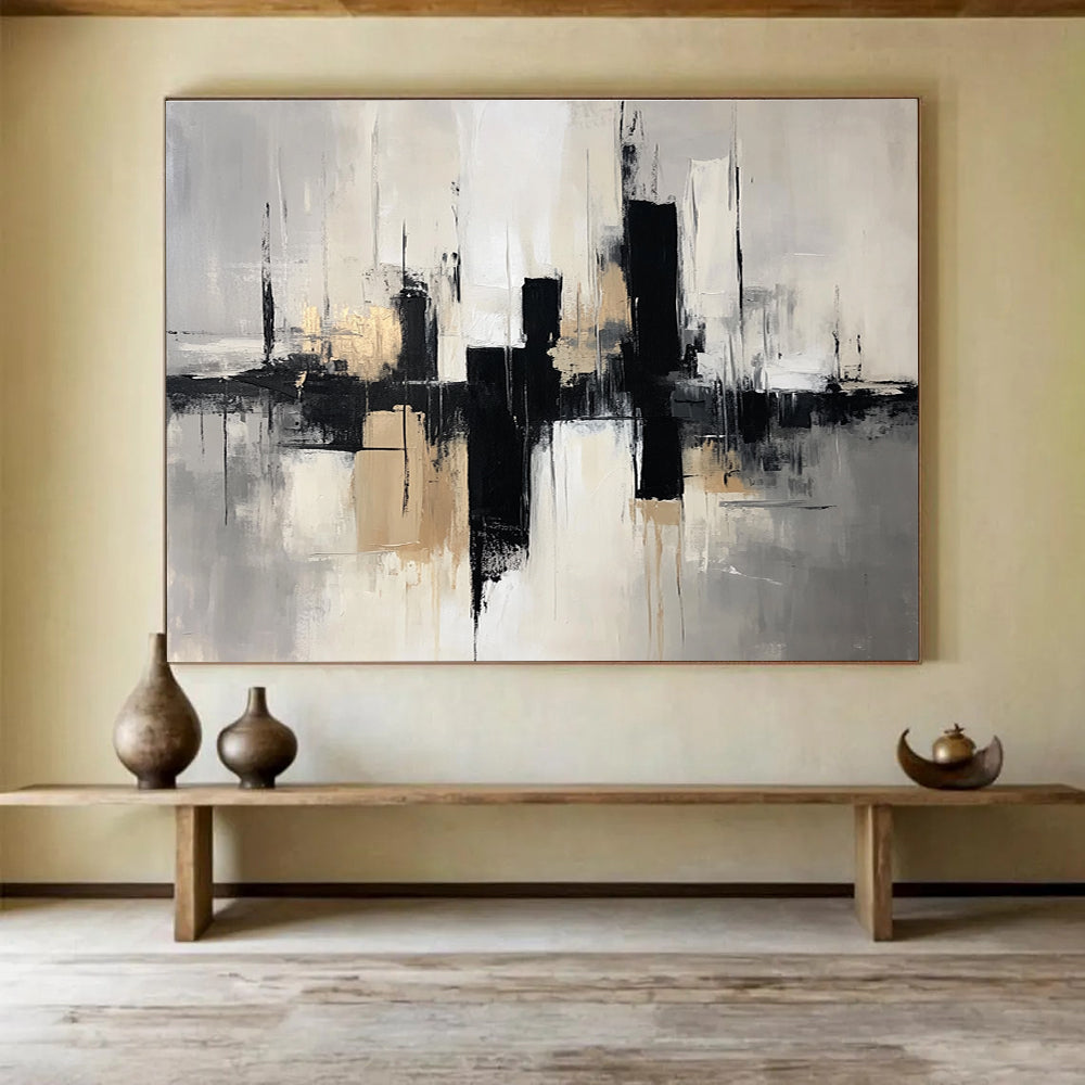 Grey Black and Gold City Abstract Painting with Reflection Details DYP178