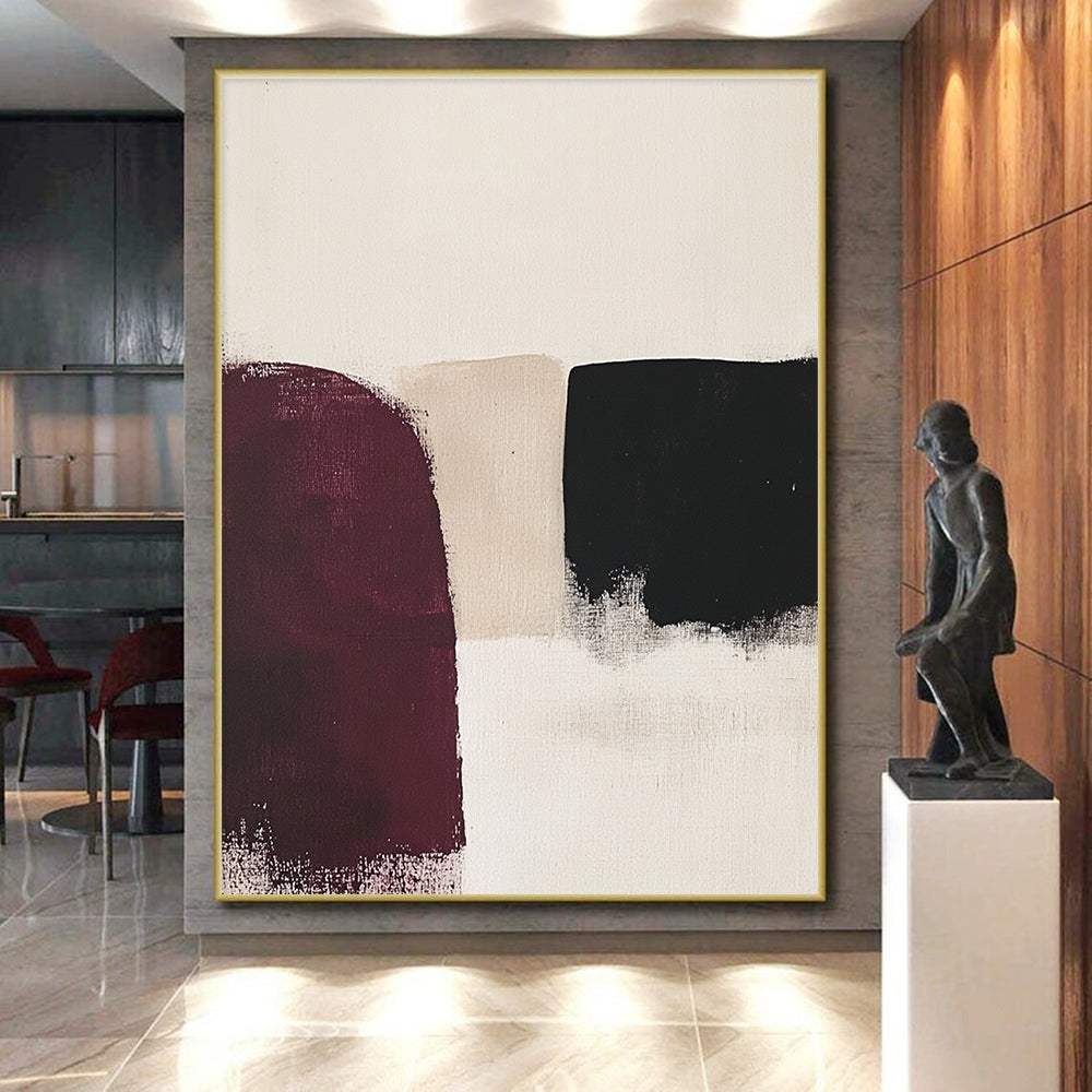Black and Burgundy Abstract Painting with Subtle Edges GER176
